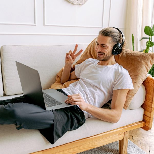 ai generated, man, living room, laptop, smile, video call, meeting, video call, video call, video call, video call, video call